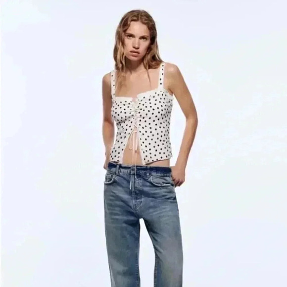 NWOT ZARA CONTEMPORARY POLKA DOR  BLOUSE XS - Picture 1 of 8